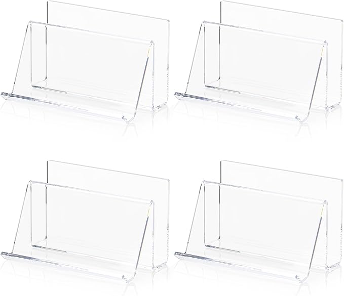 4 Pack 3x5 Index Card Display Holder Acrylic Cards Holder Stand Acrylic Business Card Holders Name Card Organizer Postcard Stand Display 200 Capacity for Studying Supplies No Card (Clear, 4 Pack)