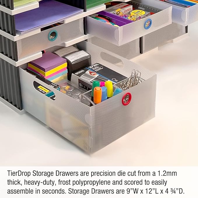 Ultimate Office TierDrop Storage Drawers Measure 9w x 12d x 4 3/4 Inches High for Desk Accessories and Supplies, Set of 2, Includes Color-Coded Finger Rings for Fast and Easy Access to Contents