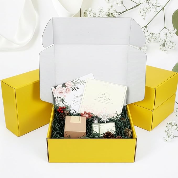 PHAREGE 12x9x4 inch Gift Shipping Boxes Bulk 6 Pack Yellow, Tab Lock Tuck Top Mailing Boxes for Packaging Small Business, Medium Cardboard Mailer Boxes for Wrapping Present