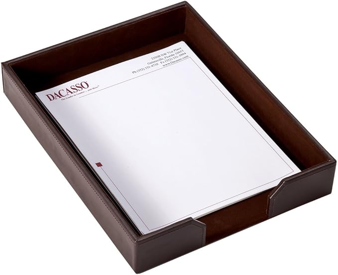 DACASSO Bonded Leather Desk Set - Luxury Leather Desk Pad & Desk Organization Essentials - Office Organization & Executive Desk Decor - (Dark Brown, 5 Piece)