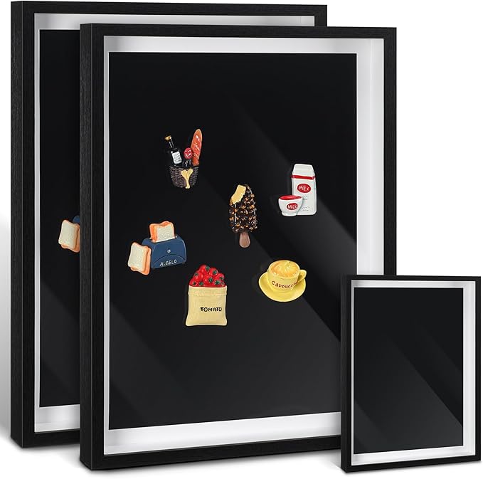 Vicenpal 2 Pcs Large Magnetic Board 16" x 12" Magnet Display Board Removable Souvenir Fridge Magnet Frames Case for Wall Dust Proof Magnetic Shadow Box for Wall Table Refrigerator (Black)