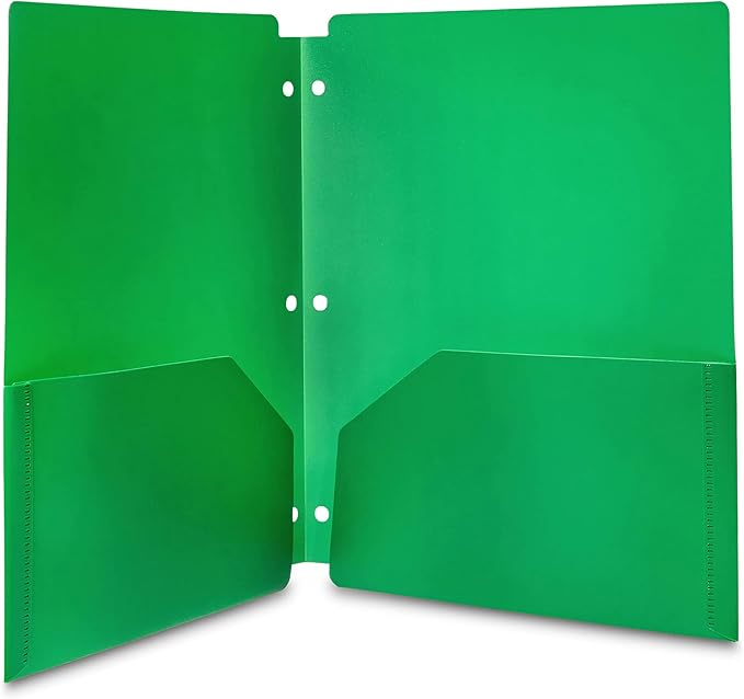 Amazon Basics Plastic 3 Hole Punch Folders with 2 Pockets, 8.5 x 11 inches, Pack of 6, Assorted Color