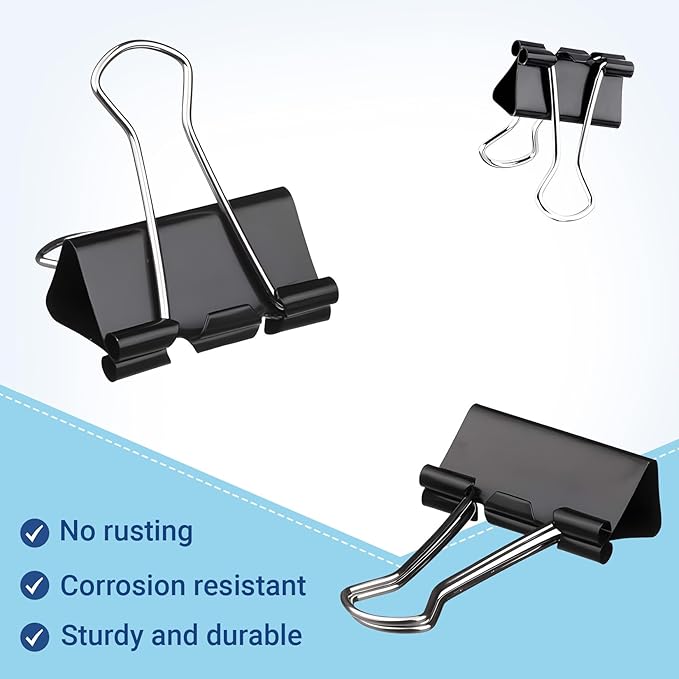 72 PCS Medium Binder Clips – 1.6Inch Heavy Duty Black Metal Paper Clamps, Paper Clips Clamps for Documents Reports, School Teachers Office Supplies