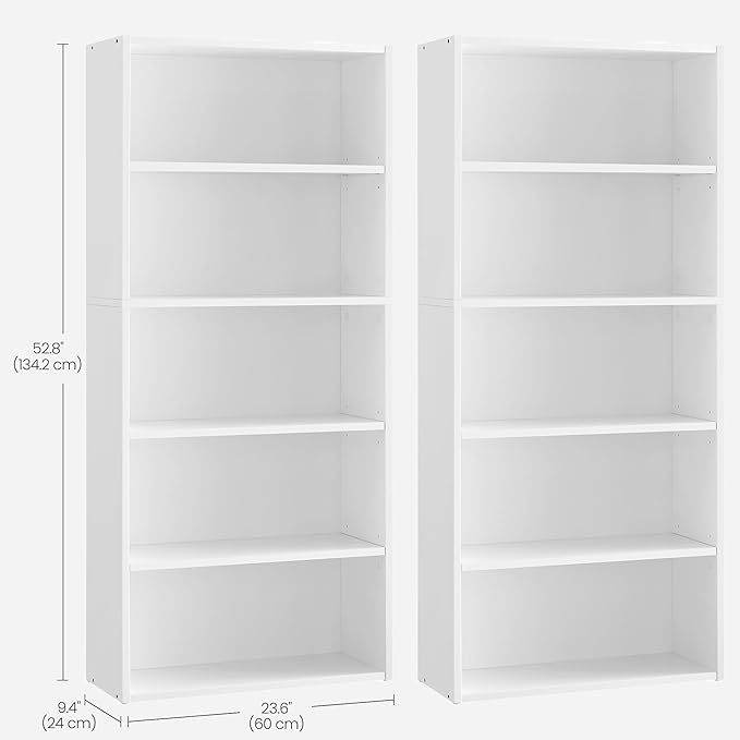 VASAGLE Set of 2 Bookshelves, 23.6 Inches Wide, 5-Tier Open Bookcases with Adjustable Storage Shelves, Floor Standing Units, Cloud White ULBC165T14-2