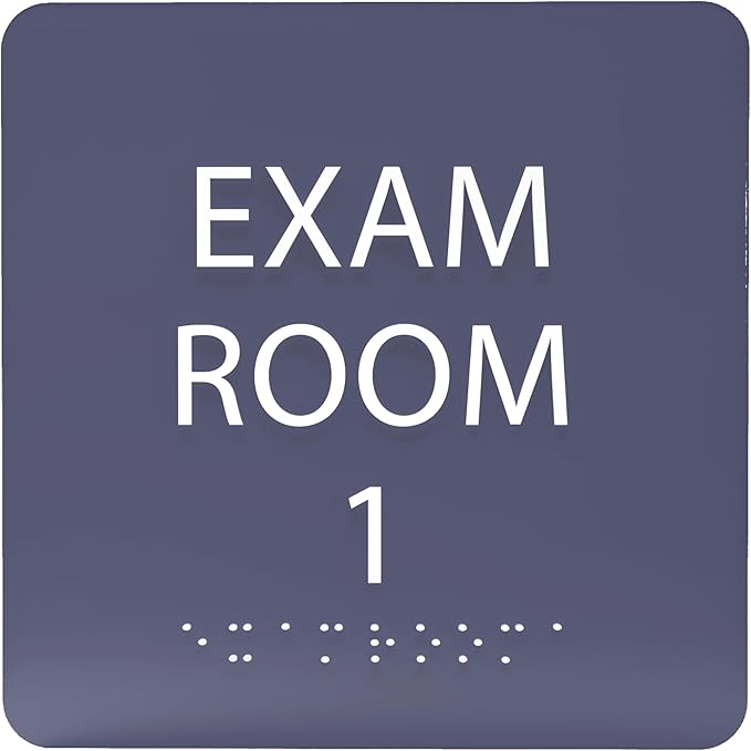 ADA CENTRAL SIGNS - 6" X6" Exam Room 1 Sign - ADA Compliant Tactile Graphics Grade 2 Braille Text Acrylic Wall Signs - Educational Institution Directional Assistance Test Center Door Sign for Schools