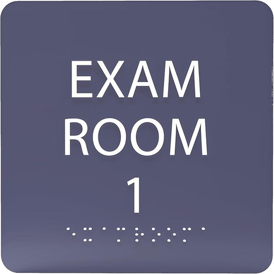 ADA CENTRAL SIGNS - 6" X6" Exam Room 1 Sign - ADA Compliant Tactile Graphics Grade 2 Braille Text Acrylic Wall Signs - Educational Institution Directional Assistance Test Center Door Sign for Schools