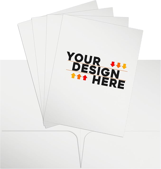 JAM PAPER Custom Printed Semi-Gloss Folders with Round Corner Pockets - Personalized Logo & Text - 10pt C2S - White - 250/Pack