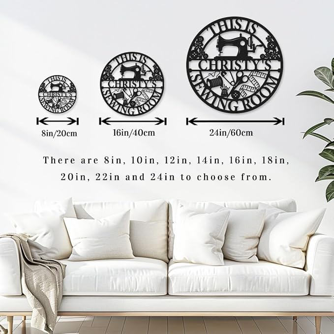 Personalized Metal Sewing Sign Wall Art Custom Sewing Room Name Signs Mother's Day Mom Grandma Gift, Customized She Shed Craft Room Decor Quilting Sign with Last Name & Text