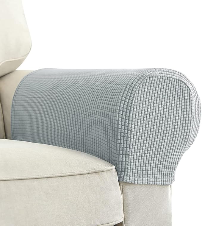 Chaexii Premium Polyester Sofa Arm Cover, Scratch Resistant Protector Covers, Washable, Elastic Armrest Covers for Square/Curved/Sloping Couch Armrests, 2Pcs (Light Grey)