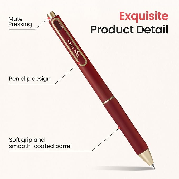 Taja Gel Pens, 6 Pcs Quick Dry Red Gel Ink Pens, 0.5mm Fine Point Smooth Writing Pens for Journaling and Note Taking, Cute Aesthetic Pens for Women & Men-Red Ink