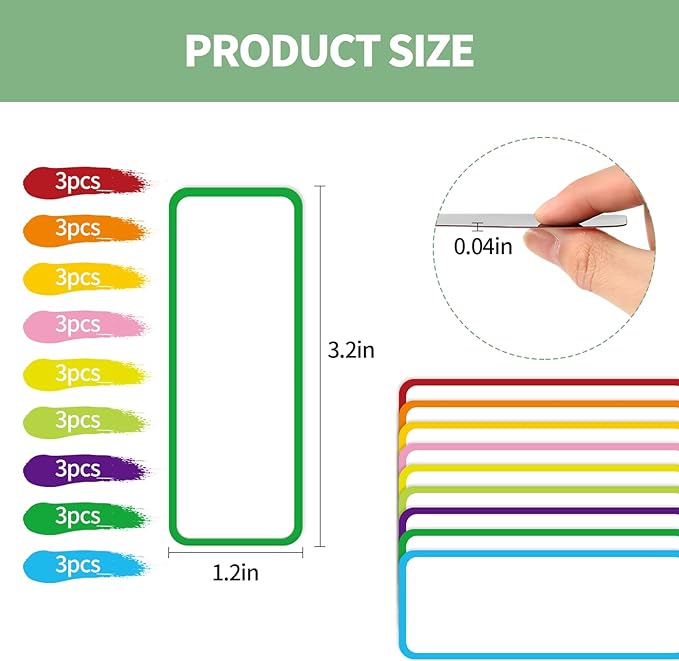 27pcs(3.2 x 1.2) Magnetic Dry Erase Labels，Magnets Sticker，11 Colors Reusable Erasable Cards Name Tags for Home, Refrigerator, Office, Student Lockers