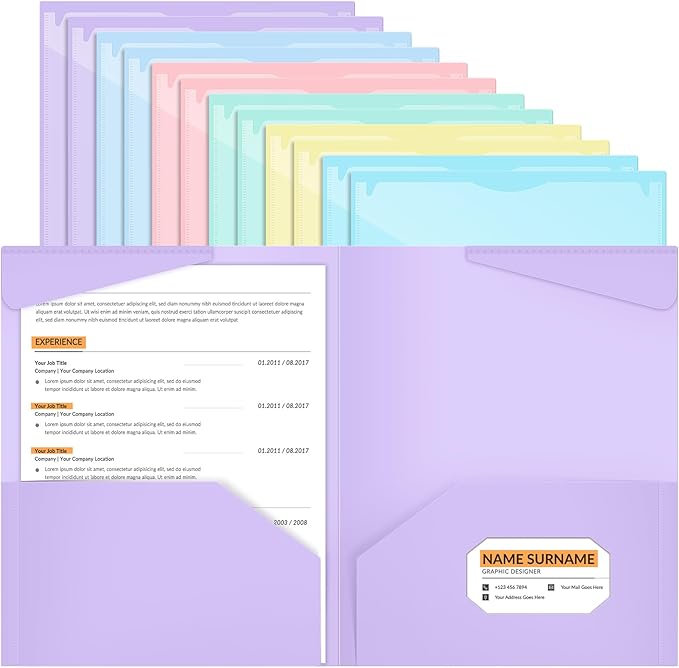 Henoyso 12 Pcs Plastic Folders with Clear Front Pockets Heavy Duty File Folders with 2 Pockets and Card Slot for Student Communication School Office Presentation Report (Pastel)