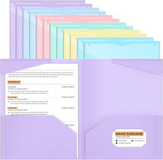 Henoyso 12 Pcs Plastic Folders with Clear Front Pockets Heavy Duty File Folders with 2 Pockets and Card Slot for Student Communication School Office Presentation Report (Pastel)