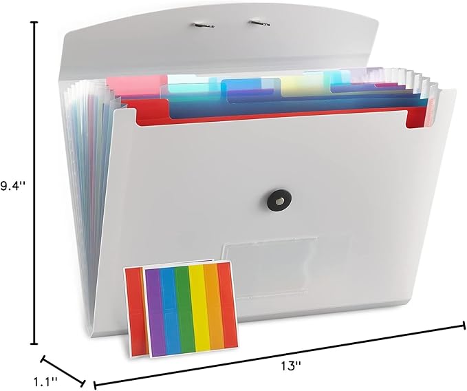 Expanding File Folder - 13 Pockets White Accordion Filing Organizer for Documents, Aesthetic Paper Folder