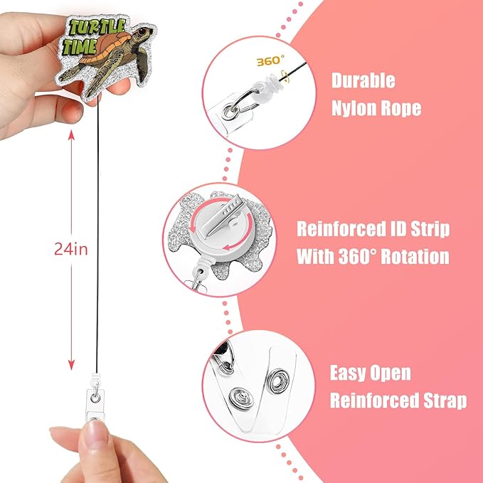 Aoryalps Turtle Time Retractable Badge Reel Holder Retractable with ID Clip for Nurse Nursing Name Tag Card Nursing Student Teacher Doctor Medical Assistant Work Office Clip-Gifts for Nurse