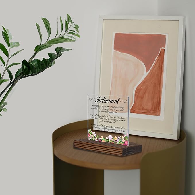Retirement Acrylic Desk Sign with Poem, Inspirational Gift for Women Men, New Chapter Christian Plaque, Floral Office Decor, Farewell Keepsake for Coworker Friend Parent PA125