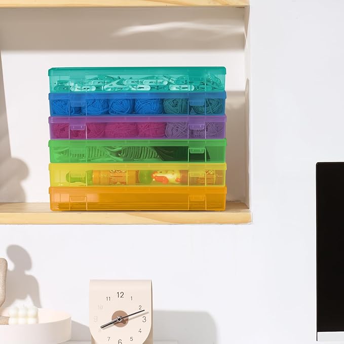 novelinks Stackable Plastic Clear Storage Box Containers with Latching Lid - Art Craft Supply Organizer Storage Containers for Pencil Box, Crayon, Beads, Jewelry (6 Pack Large -Color)