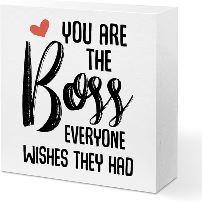 Boss Gifts for Women Man Leadership Gifts, Thank You Gifts Office Decor Inspirational Wooden Box Sign, Home Farmhouse Table Shelf Desk Decor Accessories, Supervisor Farewell Gifts for Manager Boss