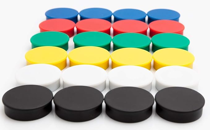 Bullseye Office 24 Round Assorted Color Fridge Magnets, Button Shaped, Small Colorful Magnetic Discs for Kitchen, Cabinet or Classroom, Perfect Whiteboard Supplies for Teachers (Assorted Color)