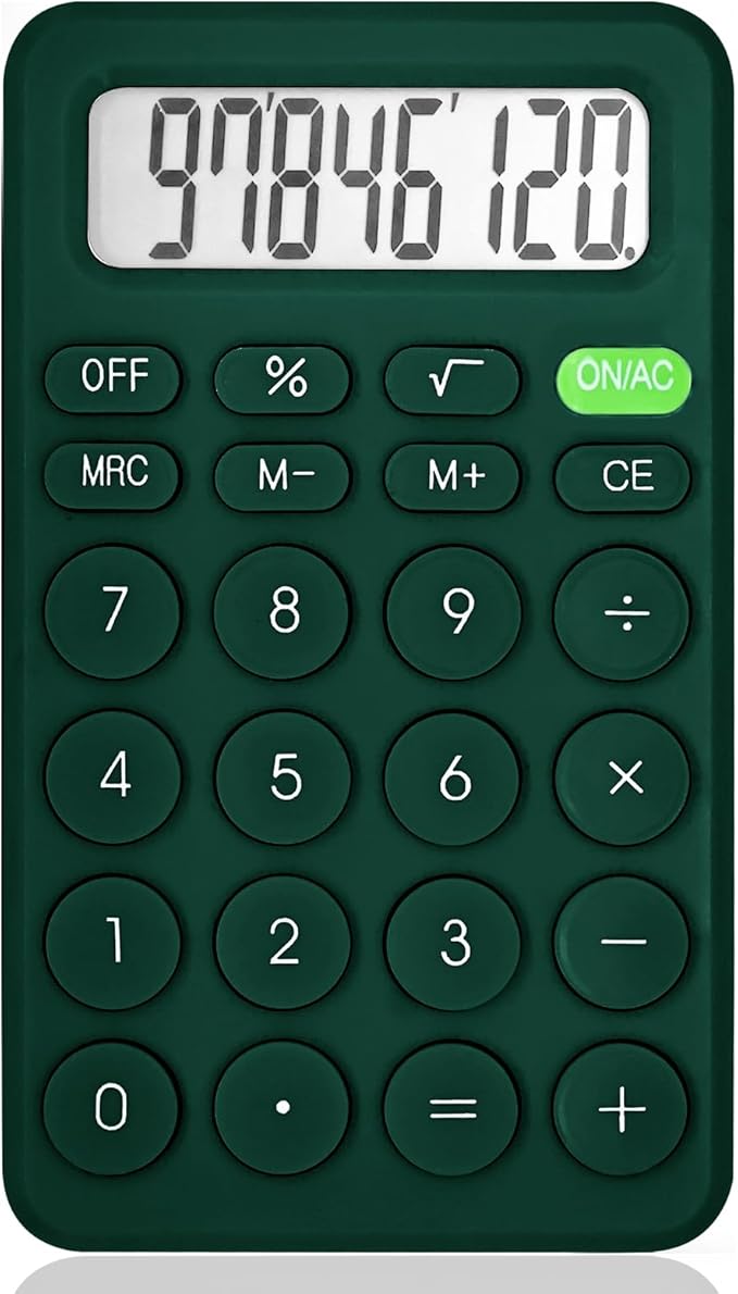 Cute Calculator, Basic Four Function for Teachers Students Basics Office, Small Handheld Calculators, 8 Digit with LCD Display, Sensitive Button, 5.5×3.2 inches Deep Green