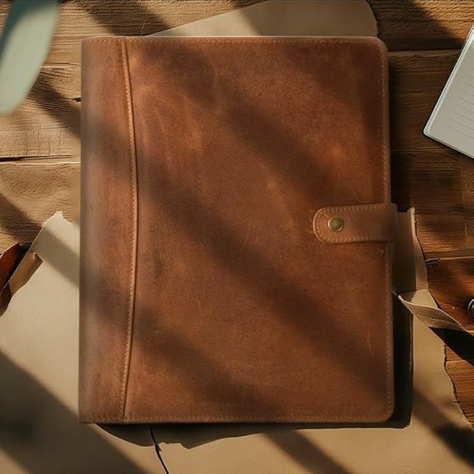 Leather Village Leather Portfolio Organizer - Professional Business Padfolio for Men & Women - Document Card Holder, Resume Folder, Folio for A4/Letter Size Writing Legal Pad- Tan Brown