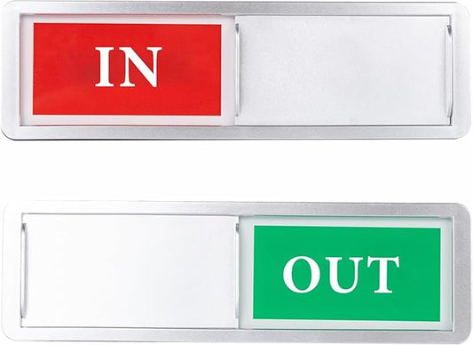 In or Out Door Sign, Sliding Status Indicator for Office Home Meeting Room, Red Green In Out Slider Sign (Silver)