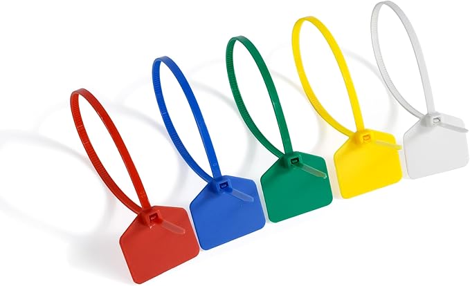 8 in Marker Nylon Cable Ties, Plastic Water Proof Tags, Self-Locking Written-on Cable Marker, Security Seals Label for Cabling, Wire Marking Label, Shipping Hanging Tags - Yellow/ 100pcs
