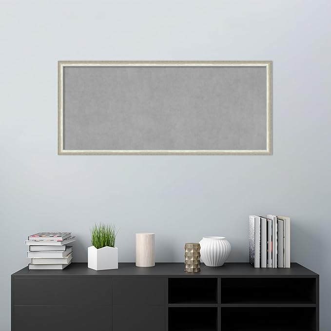 Amanti Art Silver Framed Magnetic Board 22x50 Oversize Vision Board for use with Magnets, 100% Metal Sheet to Display Items as Office Decor or for Home Organization in mudroom, Kitchen or Kids Room