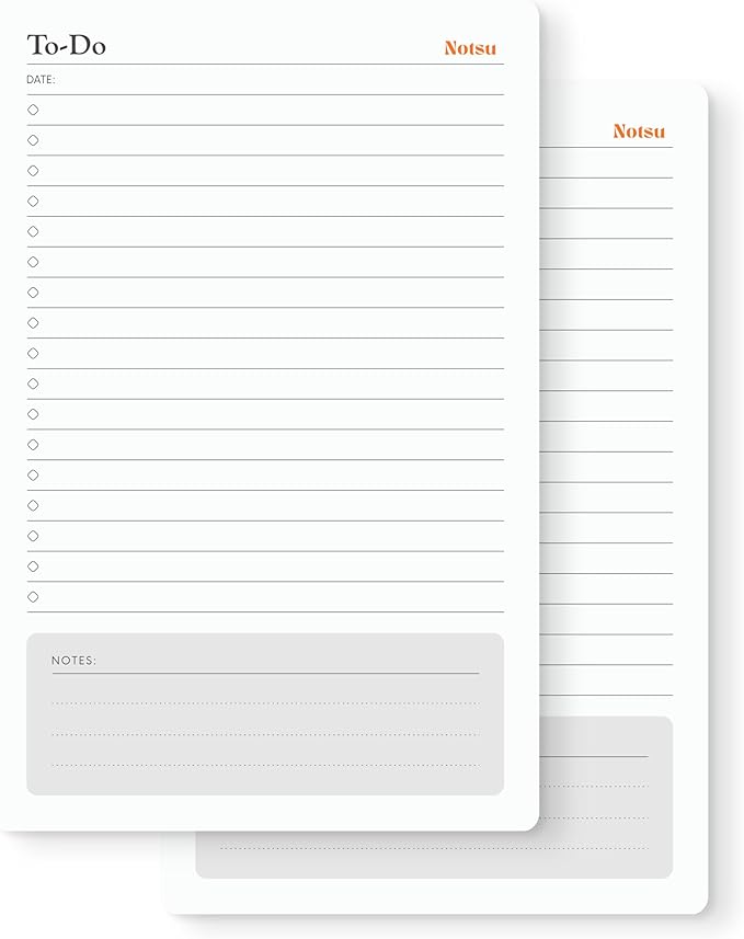 Notsu To Do List Notepad 2pk | Premium Thick Paper 120g | Daily Desk To Do List Pad | 50 Sheets, 5.5” x 8.5”