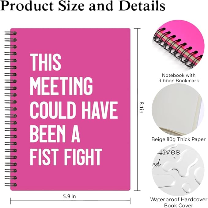 XQLZY This Meeting Could Have Been A Fist Fight Rose Red Spiral Notebook, Funny Corporate Humor Notepad, Office Sarcastic Humor Gifts for Men Women Coworker BFF Friend, Coworker Christmas Gifts
