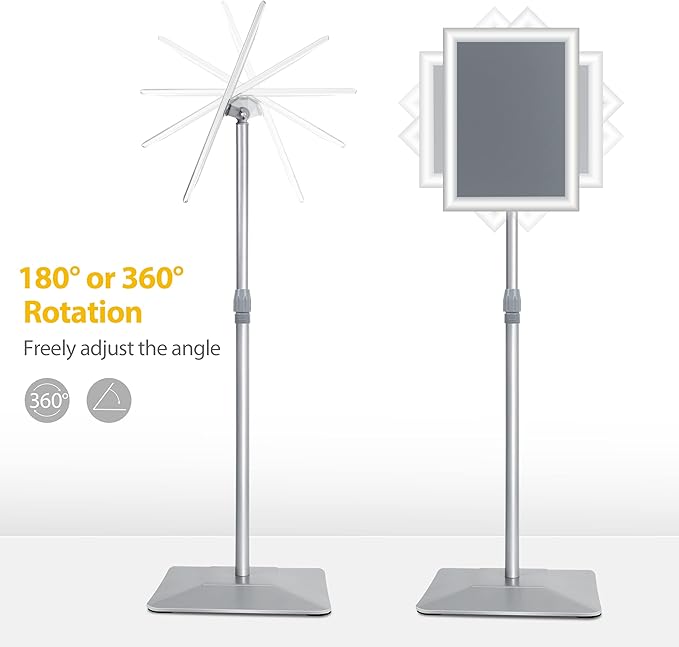 VAIIGO 8.5"x11" Pedestal Poster Sign Stand with Heavy Duty Base, Adjustable Sign Holder Standing Floor Sign Stand for Office,Store,School,Church,Public Sign Displayed Stands, Silver