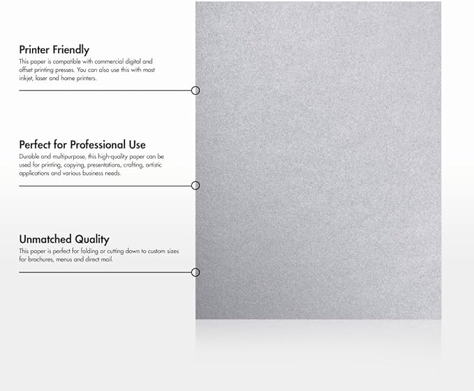 LUXPaper 8.5" x 11" Paper | Letter Size | Silver Metallic | 80lb. Text | 50 Qty