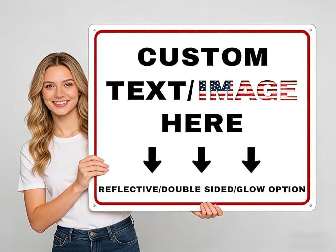 Custom Sign Outdoor Metal Large, Left or Right Arrow, 30''x24'' Glow in the Dark/Reflective Option, Personalized Address Plaque, Customize for Business Logo, Office, Home, Yard