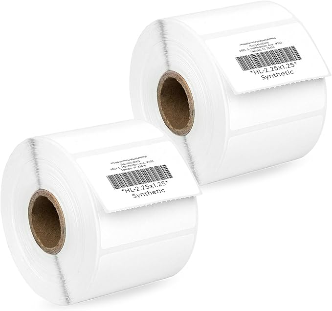 HOUSELABELS 2.25" x 1.25" Address Labels on 1" Core in Polypropylene Compatible with Zebra and Rollo Printers, 2 Rolls / 1,000 Labels per Roll