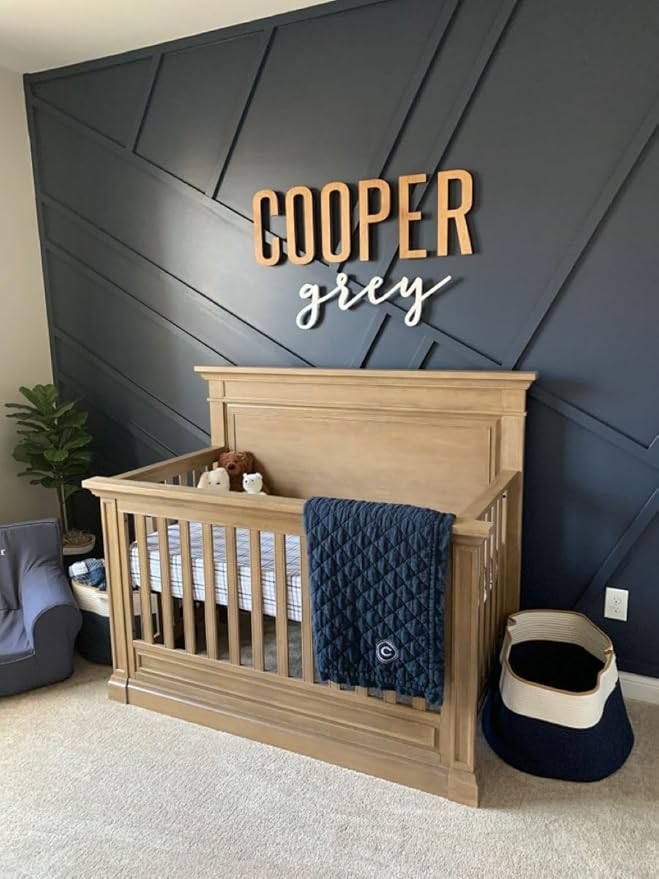 Personalized Wooden Name Sign for Nursery - Custom Name Signs for Kids Room, Personalized Nursery Name Sign - Perfect Room Decoration, Wall Name Decoration & Wedding signs, Family Name Signs (First & Middle Name - Style 1)