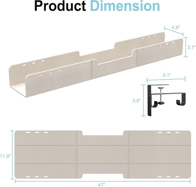 ERGO COLLECT Under Desk Cable Management Tray,No-Drill Upgraded Thickened Felt Cord Organizer with Clamp or Screw Mount,Cable Holder for Standing Desk,Home Or Office(Beige, 47.2")