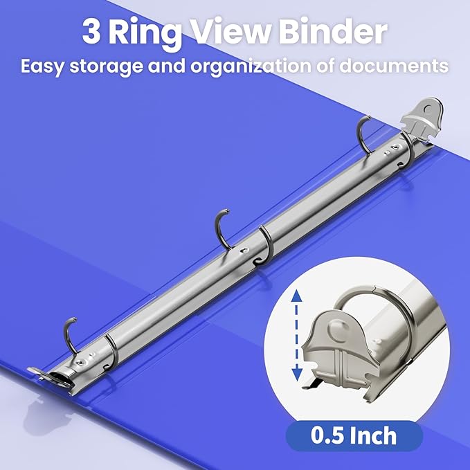 SUNEE 3 Ring Binder 1/2 Inch 1 Pack, Clear View Binder Three Ring PVC-Free (Fit 8.5x11 Inches) for School or Office Supplies, Cobalt Blue