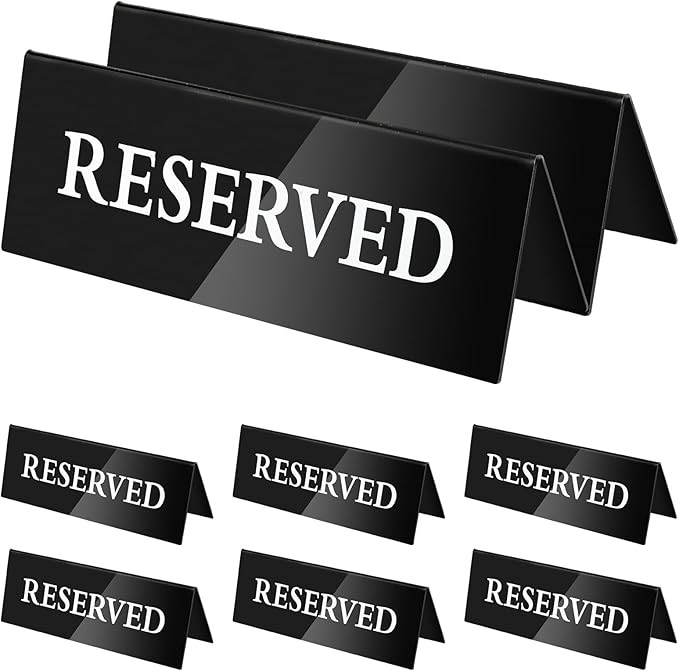 6 Pieces Table Top Reserved Sign Table Signs Reserved Seating Signs Double Sided Table Tent Sign for Wedding Restaurant Family Ceremony Events (White Words Black Background,7.8 x 2.75 Inches)