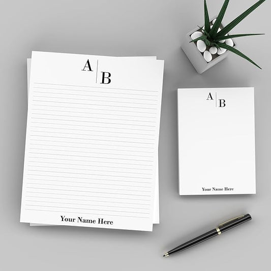 PrintPPS Personalized Monogram Notepads with your 2 Initials Diagonally - 2 Pack Gift Set of 8.5 x 11 @ 50 Sheets Per Pad - Optional Ruled Lines - Custom Stationery For To Do Checklists, and Gifts