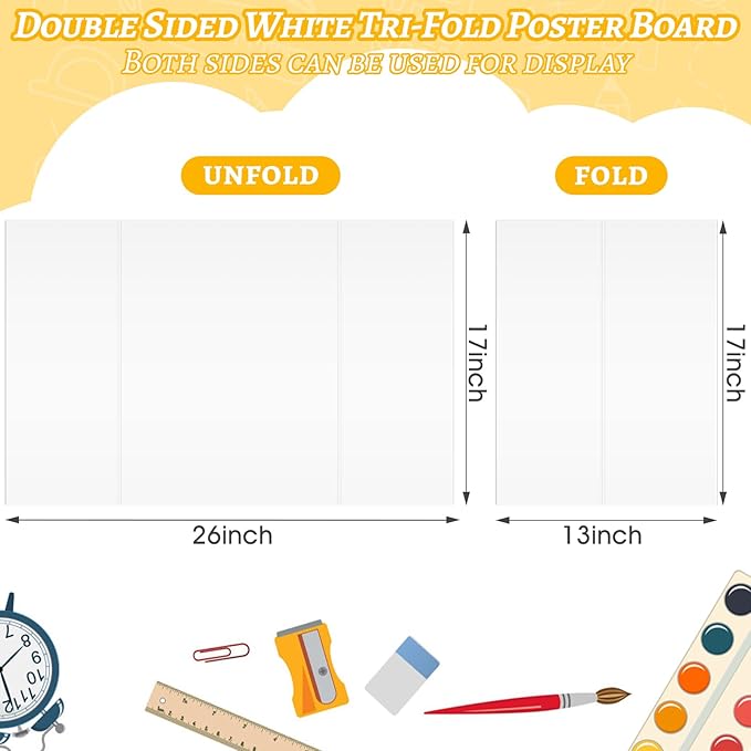20 Pack Trifold Poster Board (26" x 17"), Single-Sided White Poster Board for Science Fairs, School Projects, Graduation Party, Event Displays, and Business Presentations