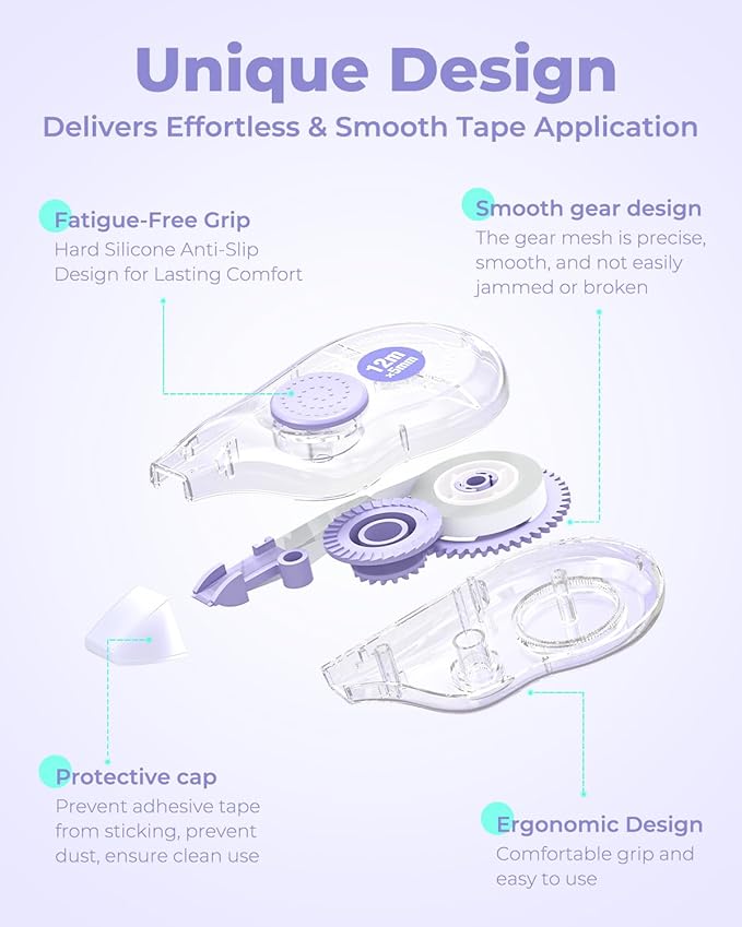 Four Candies White Correction Tape, 39.4 Feet, 8 Pack Easy to Use Applicator for Instant Corrections, Tear-Resistant, Smooth & Quick-Drying Tape for Office & School Supplies