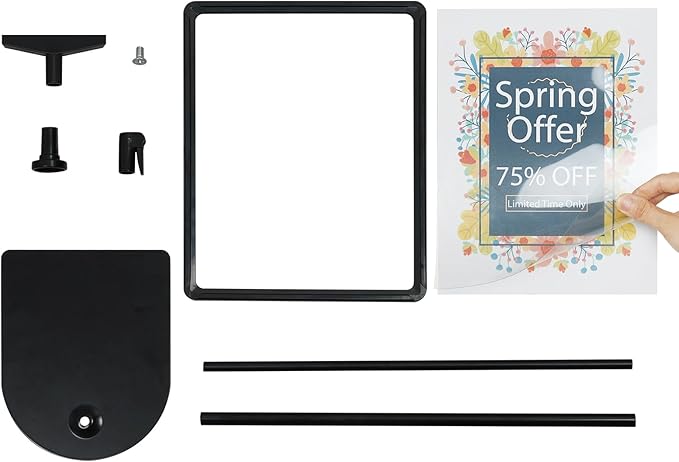 ONCEMORE Sign Holder, 8.5 x 11 Inch Sign Stand with Adjustable Height Snap Open, Reusable Sign Stands for Display Advertising Business Signage, Vertical and Horizontal Two View Modes (Black, 10 Pack)