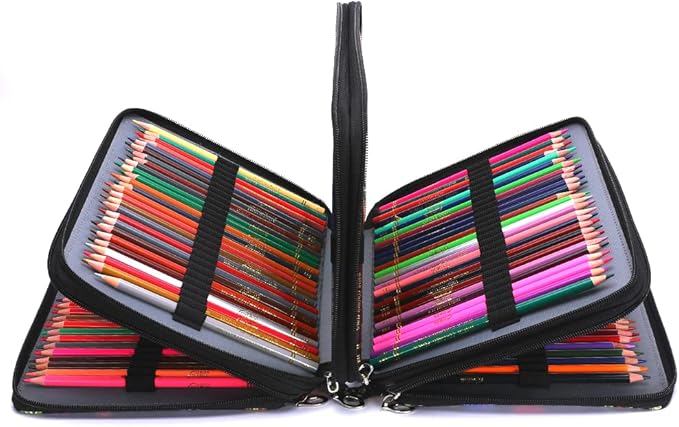 Vomgomfom Colored Pencil Case - 200 Slots Holder With Zipper Closure, Twill Fabric Large Capacity for Watercolor Pens or Markers, Organizer for Artist (Black)