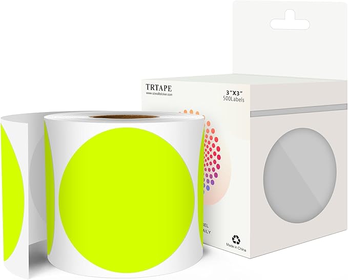 3 Inch Round Color Coding Labels (500 per Roll) - Colored Dot Stickers Round Labels for Inventory, Warehouse, Office Organizing - Fluorescent Yellow Circle Stickers