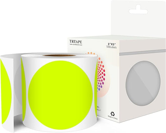 3 Inch Round Color Coding Labels (500 per Roll) - Colored Dot Stickers Round Labels for Inventory, Warehouse, Office Organizing - Fluorescent Yellow Circle Stickers