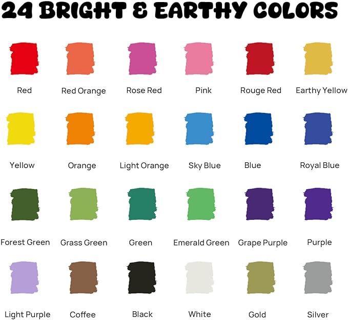 Coogert 24 Paint Pens for Rock, Fabric, Wood, Glass, Craft, Dual Tip Acrylic Paint Markers With Fine-Dot Tip for Canvas,Ceramic, Plastic, Art Painting Supplies Kit