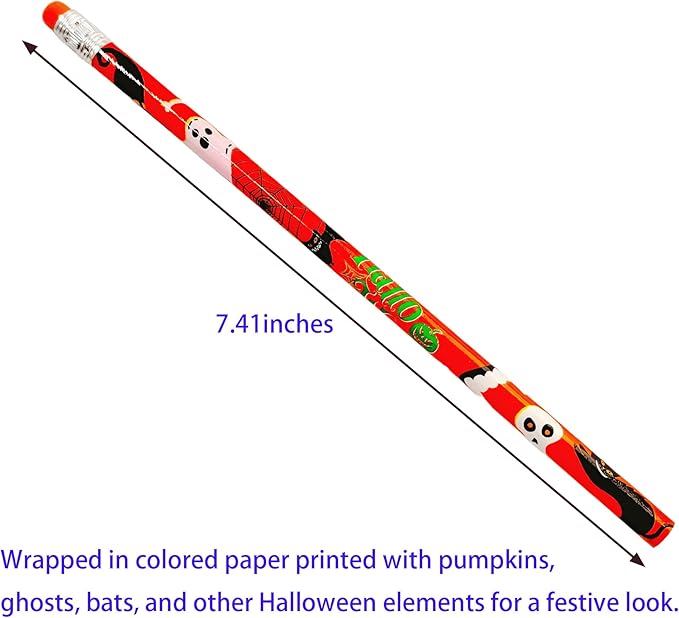 Jsehchya 72PCS Corlorful Halloween Wooden cased Pencils for Kids with Erasers, Wood Wedding Golf Pencils for School,Drawing,Gift (Halloween, 72)