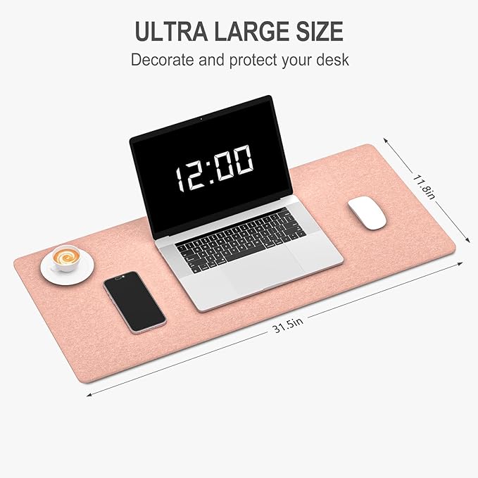 Auhoahsil Felt Desk Mat, Minimalist Large Mouse Pad XL 31.5 x 11.8 in, Desk Matt for Desktop, Keyboard, Laptop, Computer, Office, Work from Home, Gaming, Light Pink