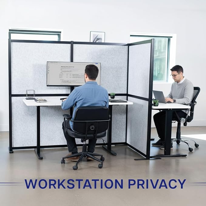 VIVO T-Shape Modular Corner Wall System, 4 Panels, Modern Professional Office Cubicle Dividers, Freestanding Privacy Screen, 66 inches High, Light Gray, Black Frame, PP-MWS63B-T