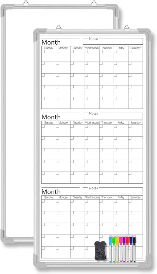 Lincia 36" x 18" Double Sides Dry Erase Calendar for Wall Undated Dry Erase Calendar Planner Aluminum Frame Whiteboard for Home School Office Projects Wall Fridge